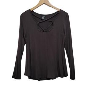 Hippie Chic Long Sleeve Top Caged Yoga Active Charcoal Gray T-Shirt Size Medium